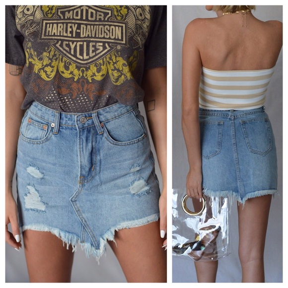 Dresses & Skirts - Distressed Denim Mini Skirt